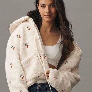 ANTHROPOLOGIE MABLE Cream cherry Textured Sherpa Jacket